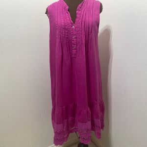 Rosemarine Linen Midi Dress Size Large Pink Pintuck Lace Hem Beach Cottage Italy